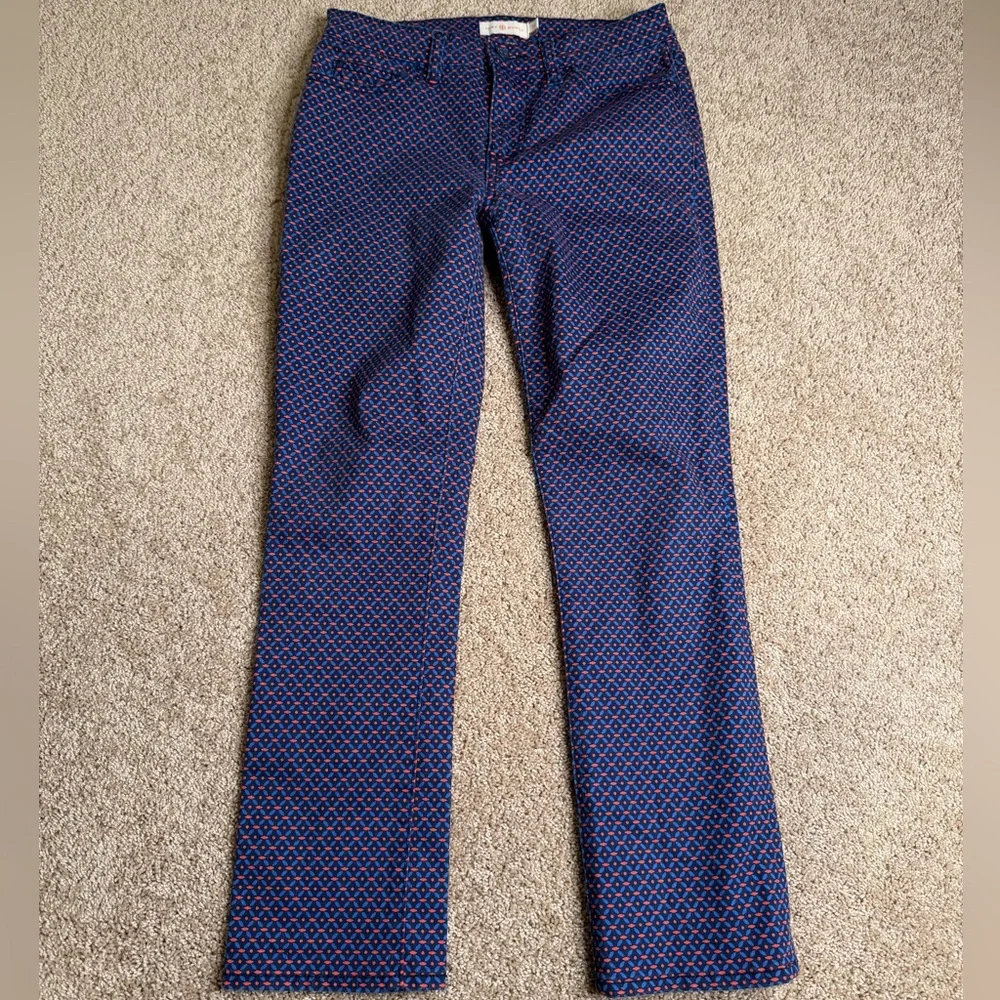 Tory Burch Navy & Orange Geometric Printed Straight Leg Pants Size‎ 24